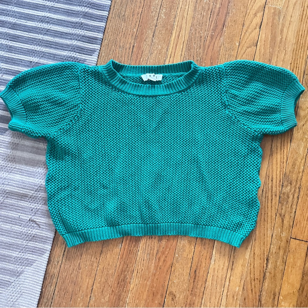 THML Short-Sleeve Crochet Sweater Crop Top